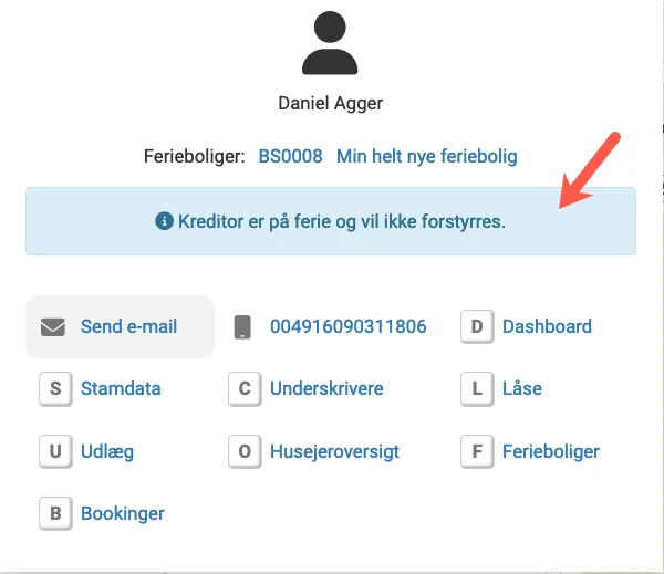 Et almindeligt notat vises med blåt på en kreditor