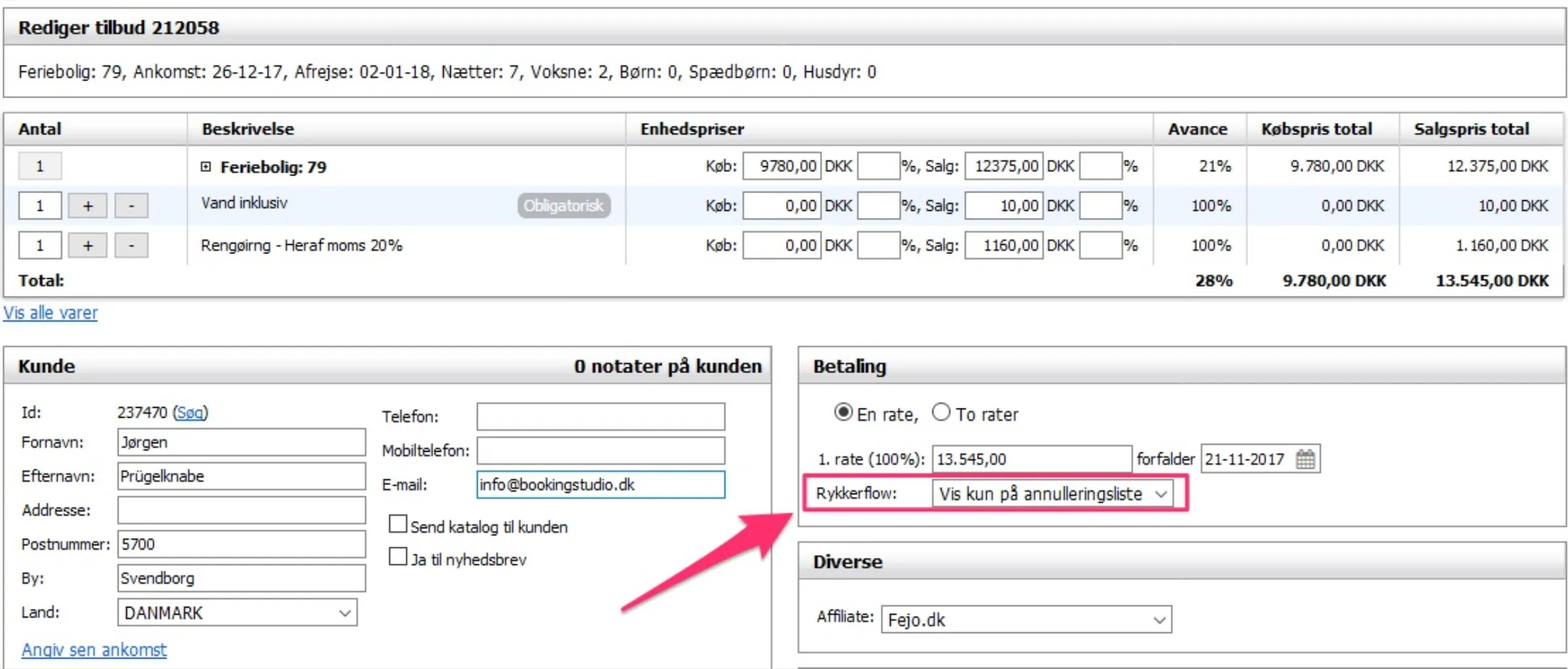 Tilbud skal ikke indgå i rykkerflow