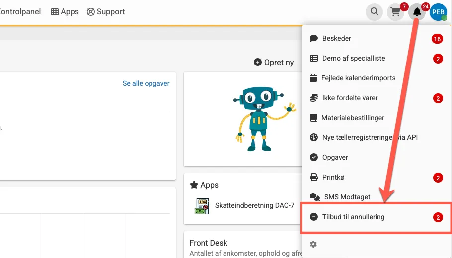 Tilbud markeret til annulleringsliste