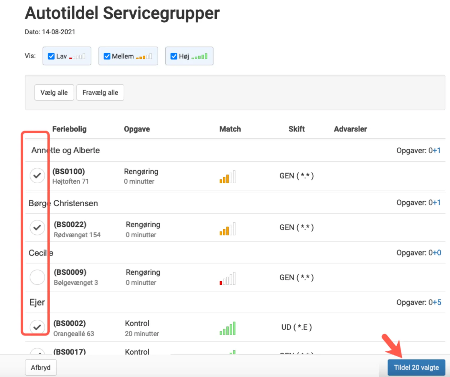Autotildel servicegrupper
