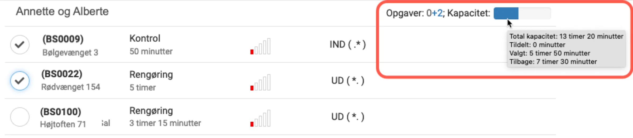 Opgaver og kapacitet