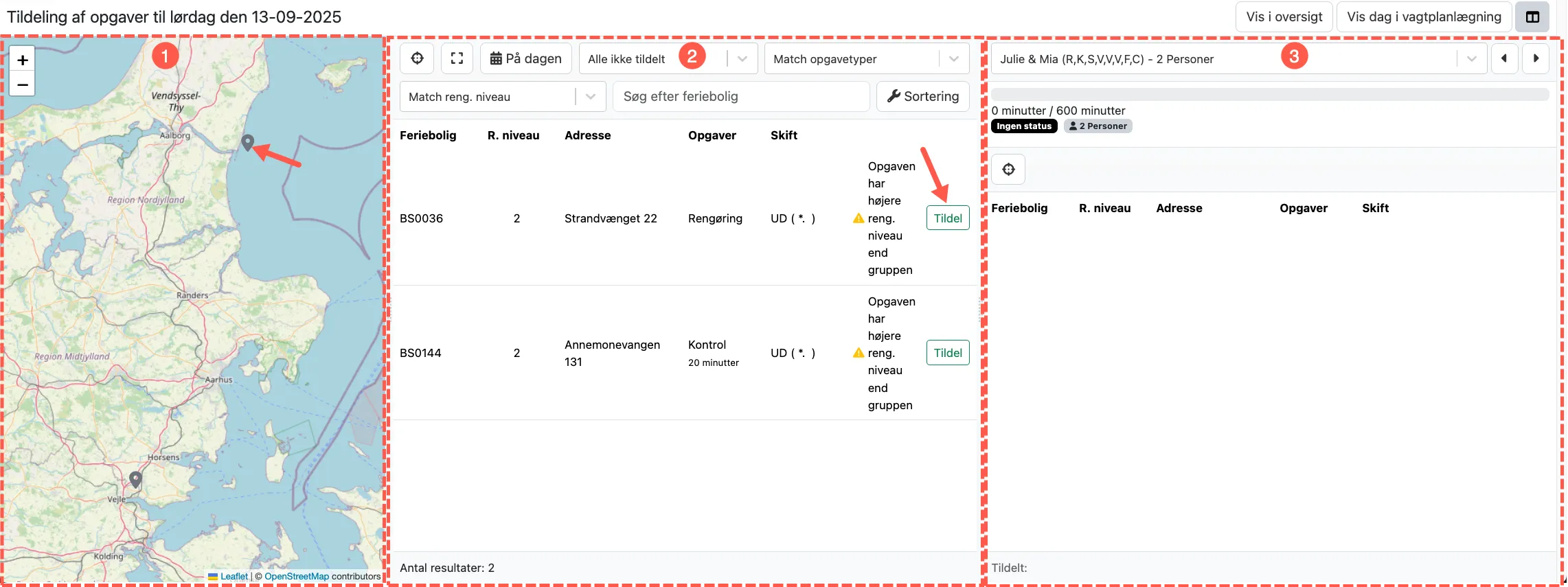 Fordel opgaver ud fra et kort