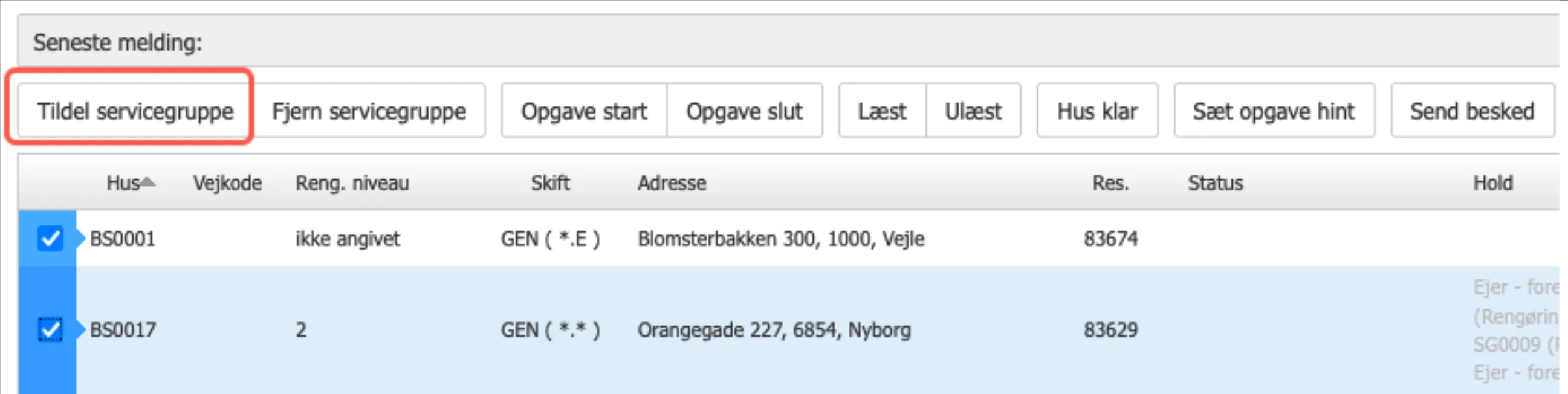 Tildele servicegruppe