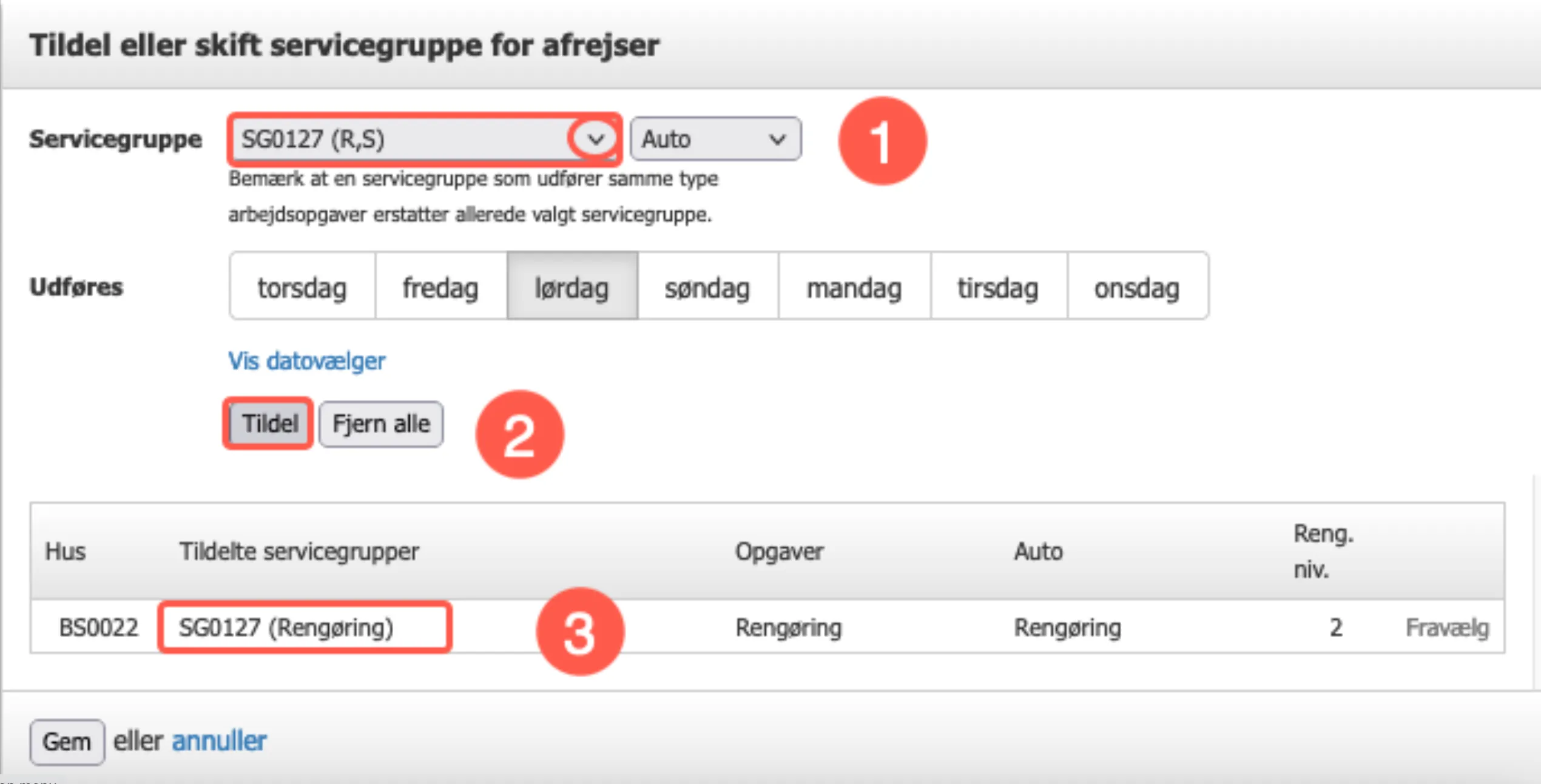 Tildel eller skift servicegruppe