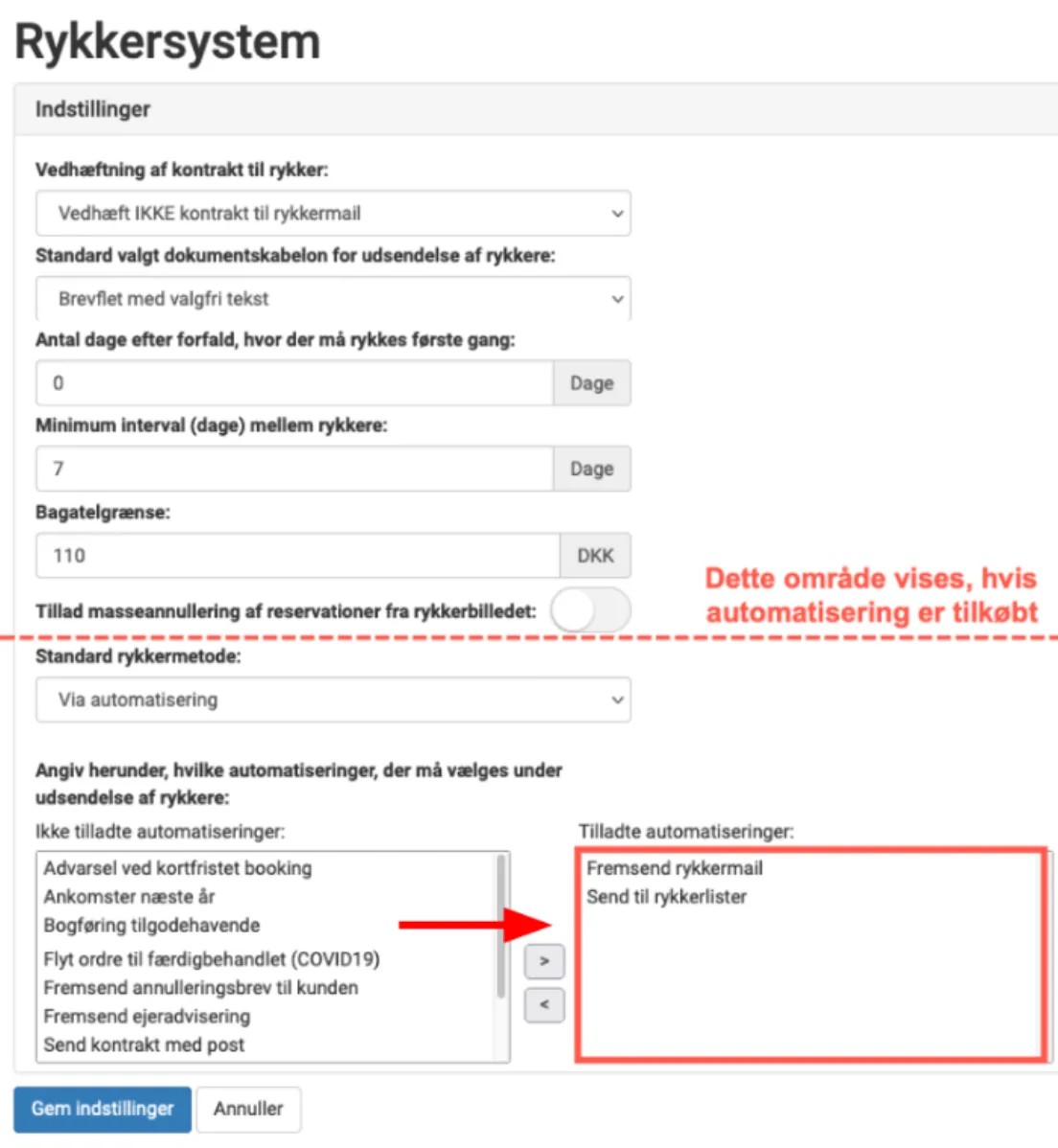 Send rykkere via automatisering