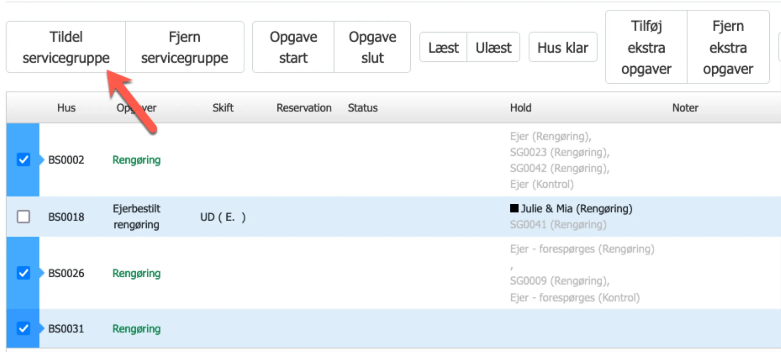Tildel servicegruppe