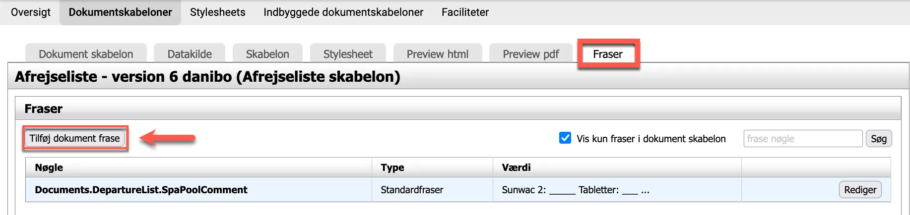Tilføj dokumentfrase