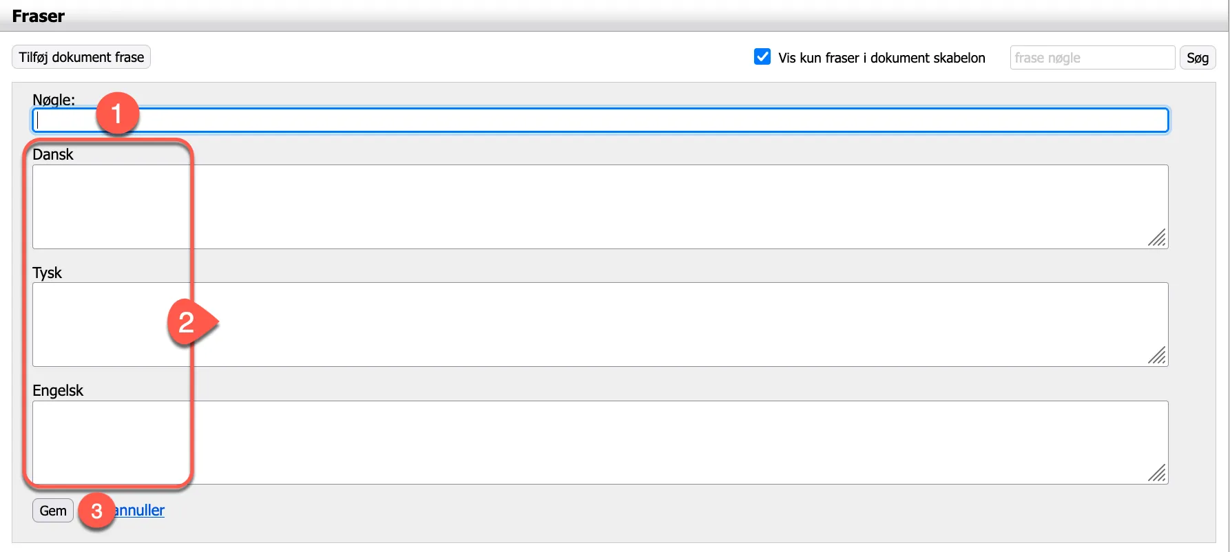 Oplysninger om frase
