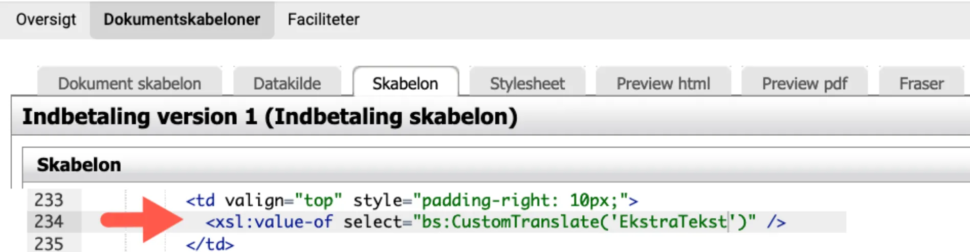 Nøgle i skabelon