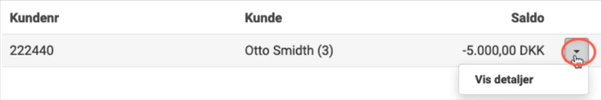 Tilgodehavende på en enkel kunde