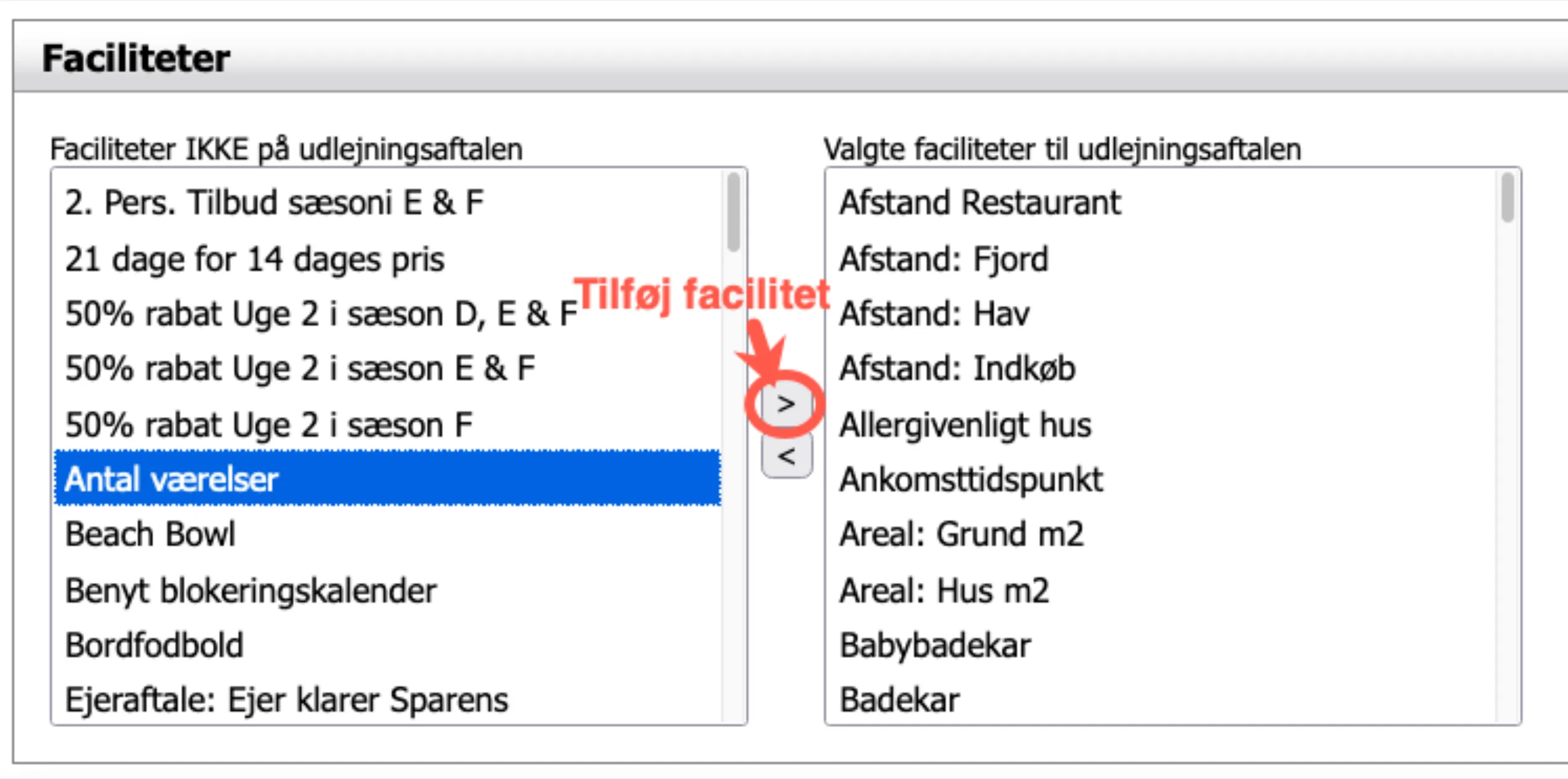 Tilføj faciliteter