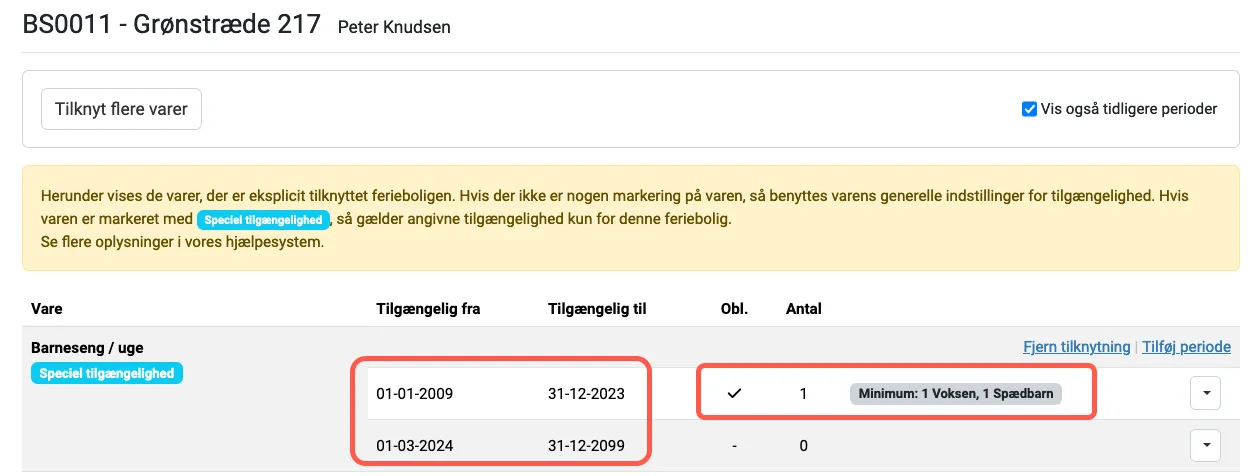 flere perioder med speciel tilgængelighed