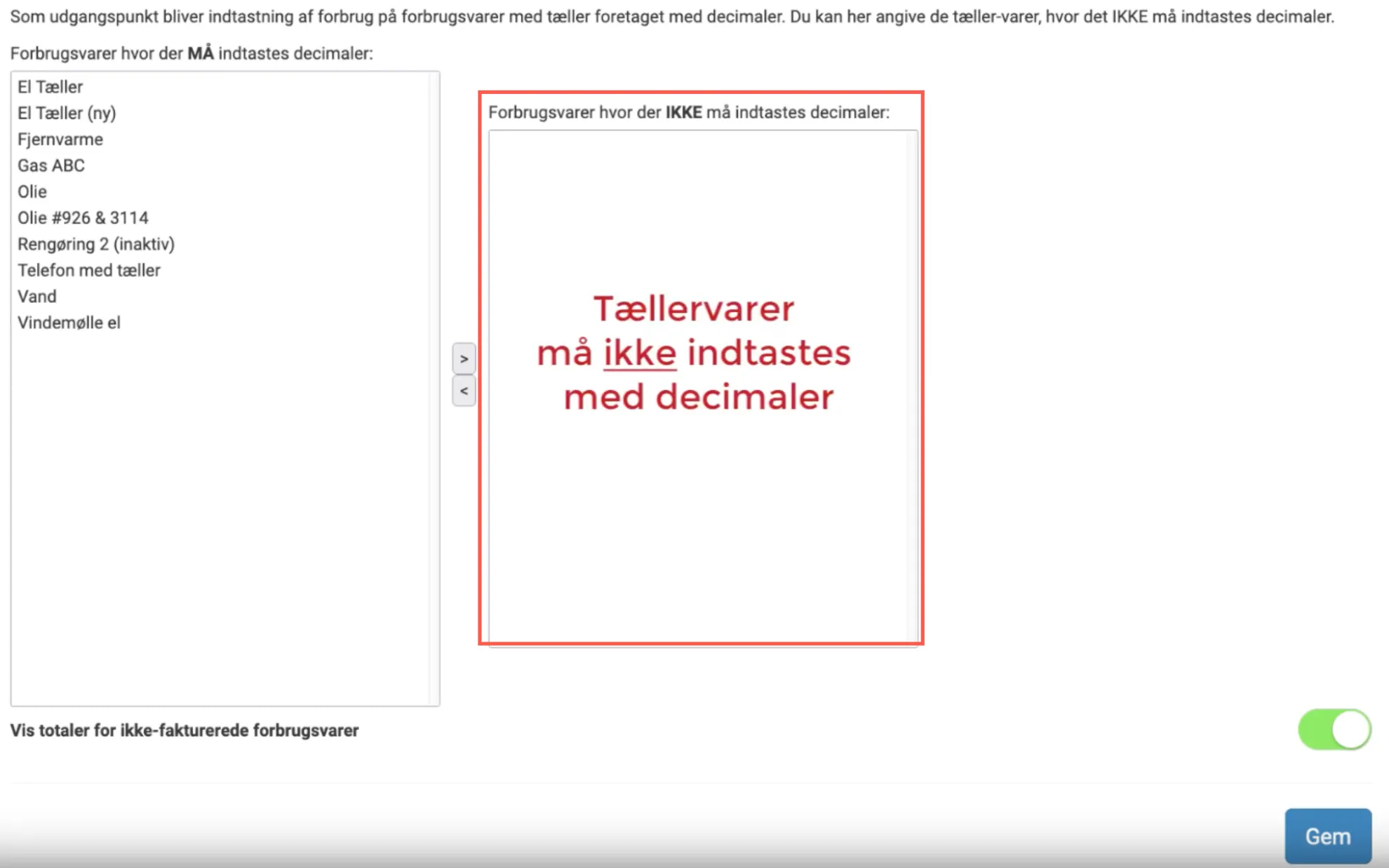 Indstil forbrugsvarer