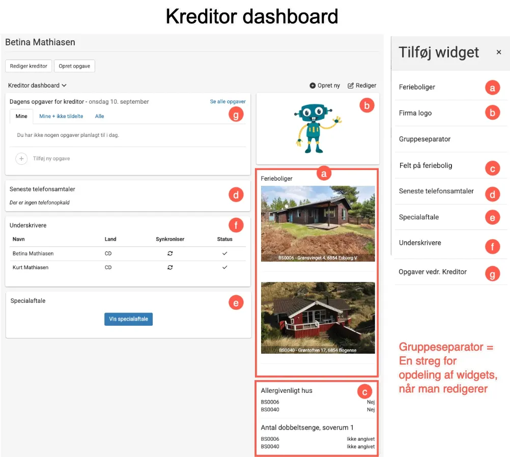 Widgets til kreditor nyt dashboard