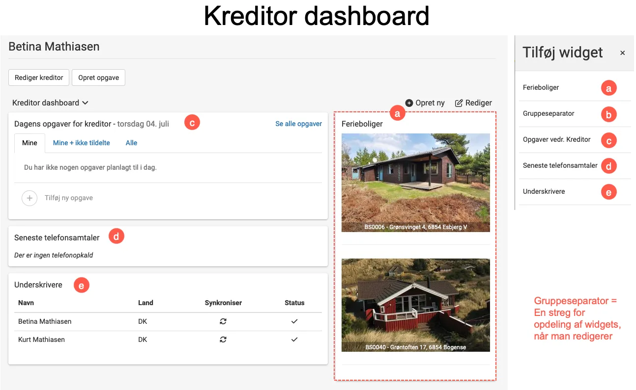 Widgets til kreditor nyt dashboard