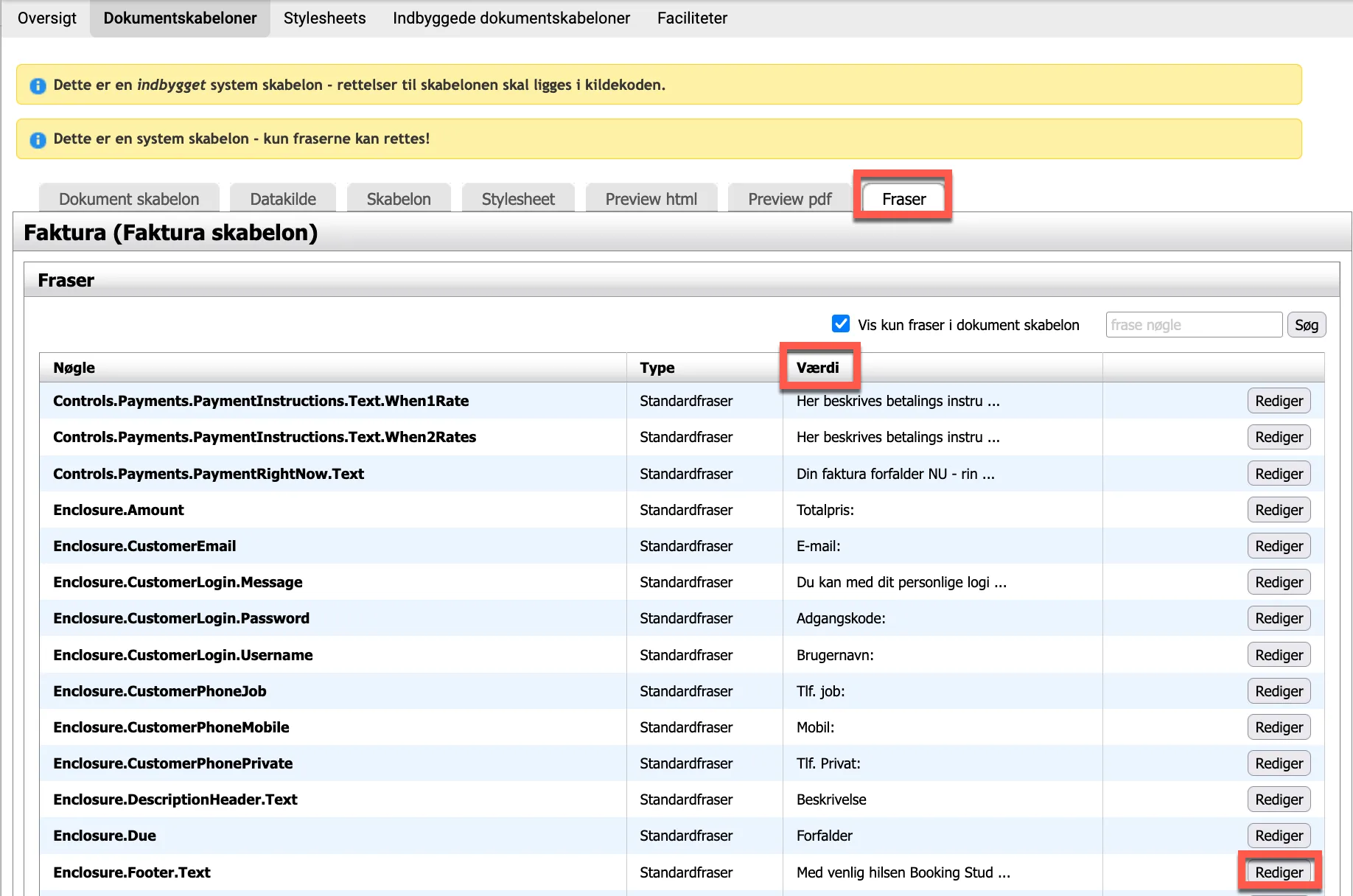Fraser der er i brug