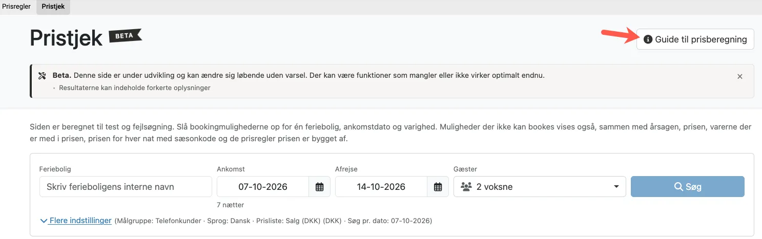 Link til Guide til prisberegning