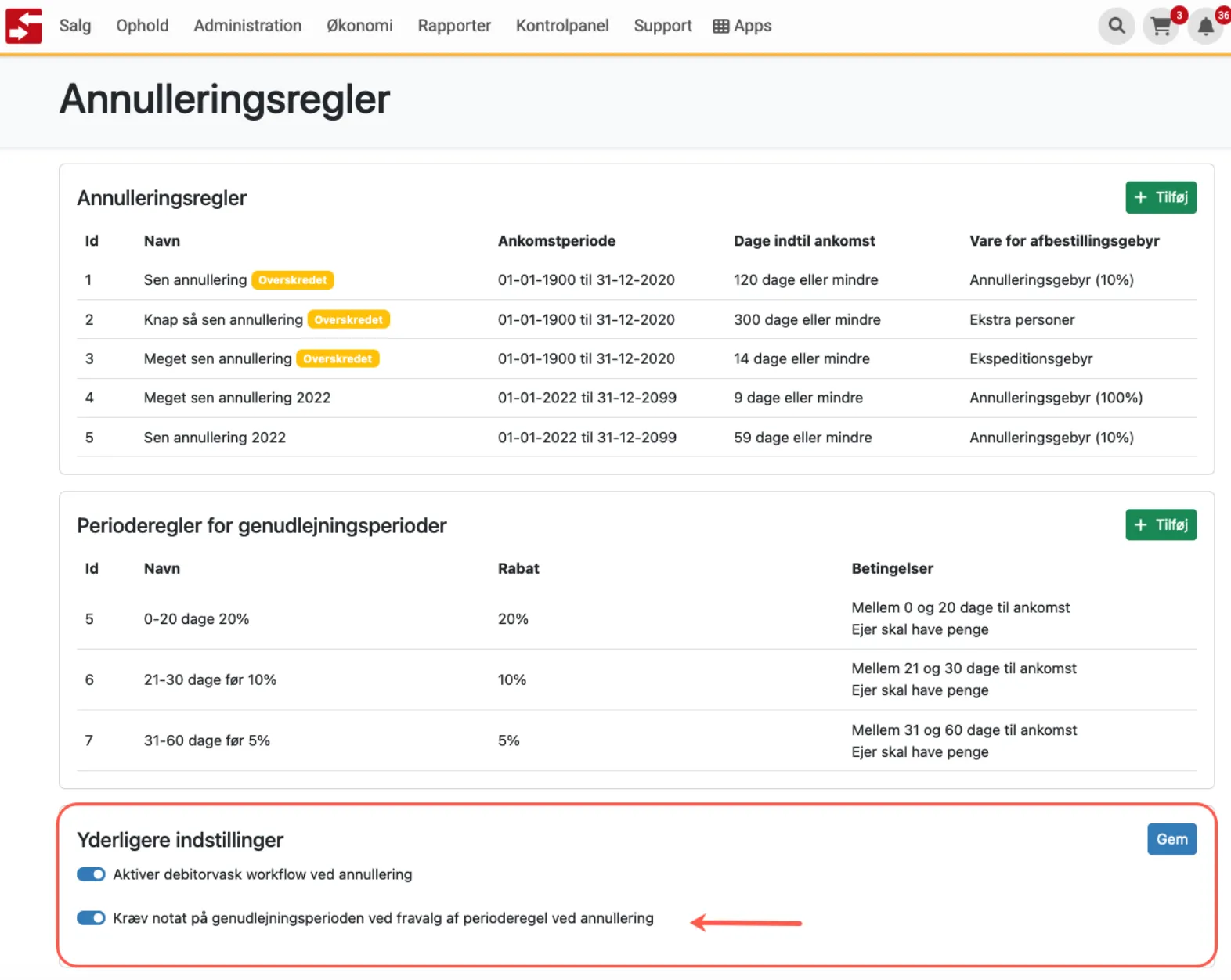 Indstillinger for annulleringsregler