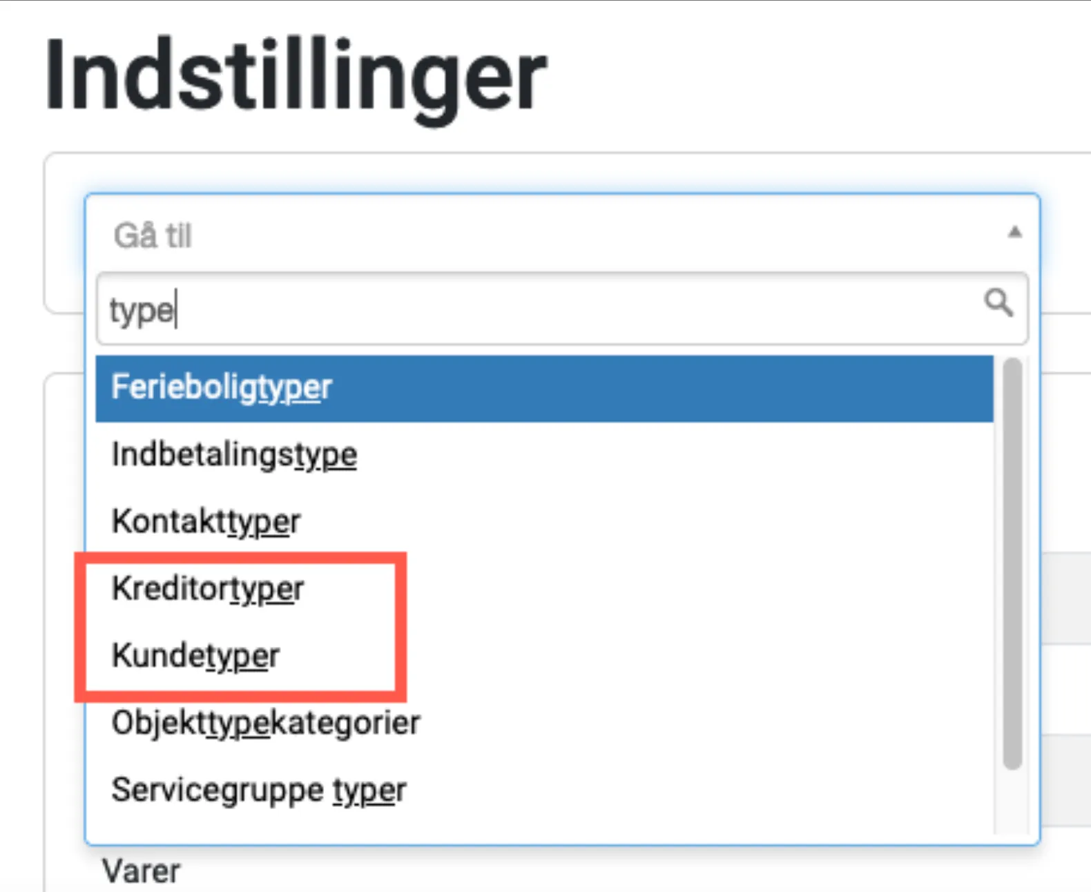 Søg typer
