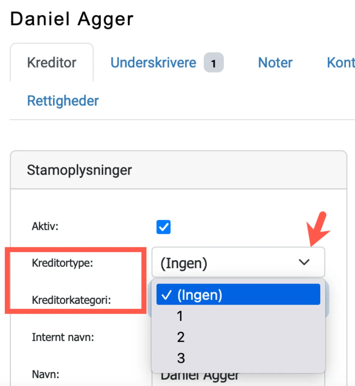 Se oprettede typer eller kategorier