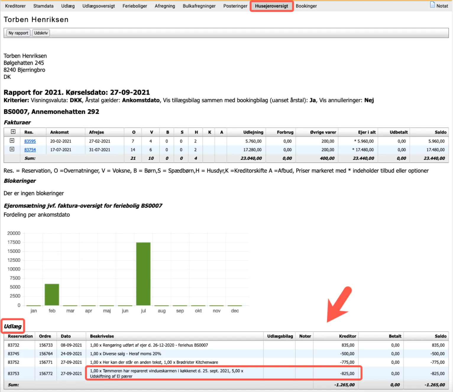 Udlæg vises i husejeroversigten