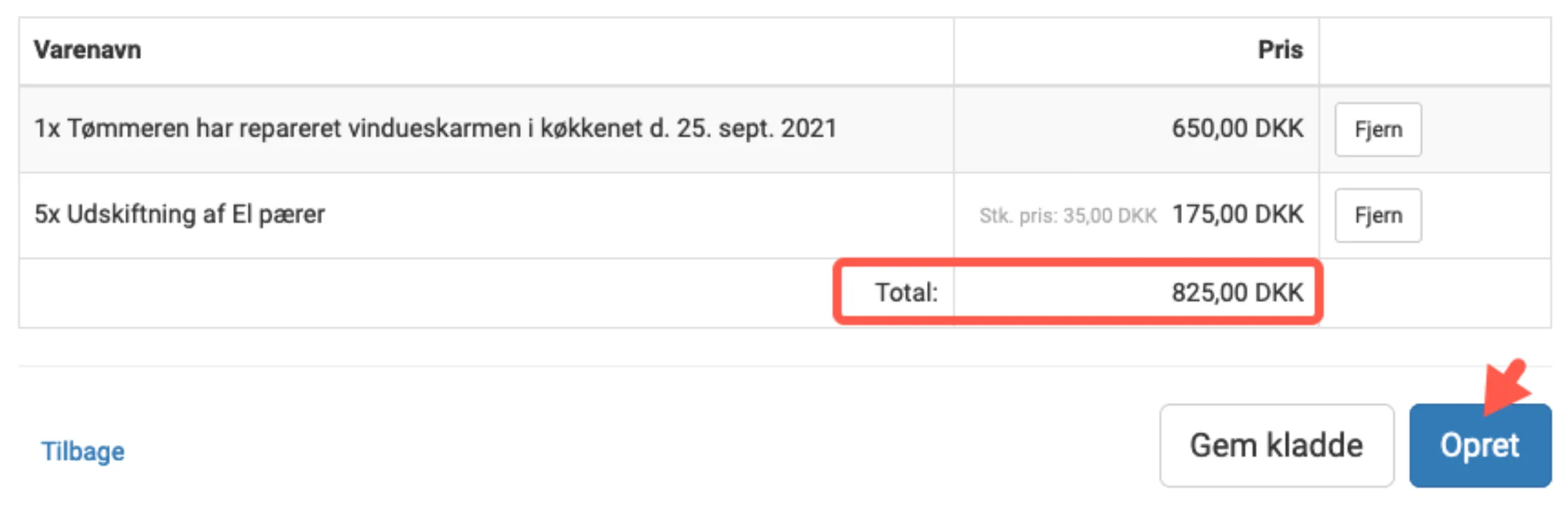 Total sum beregnes
