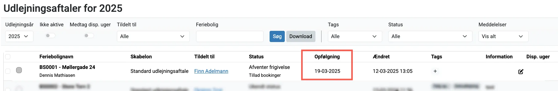 Tildel en ansvarlig til en udlejningsaftale