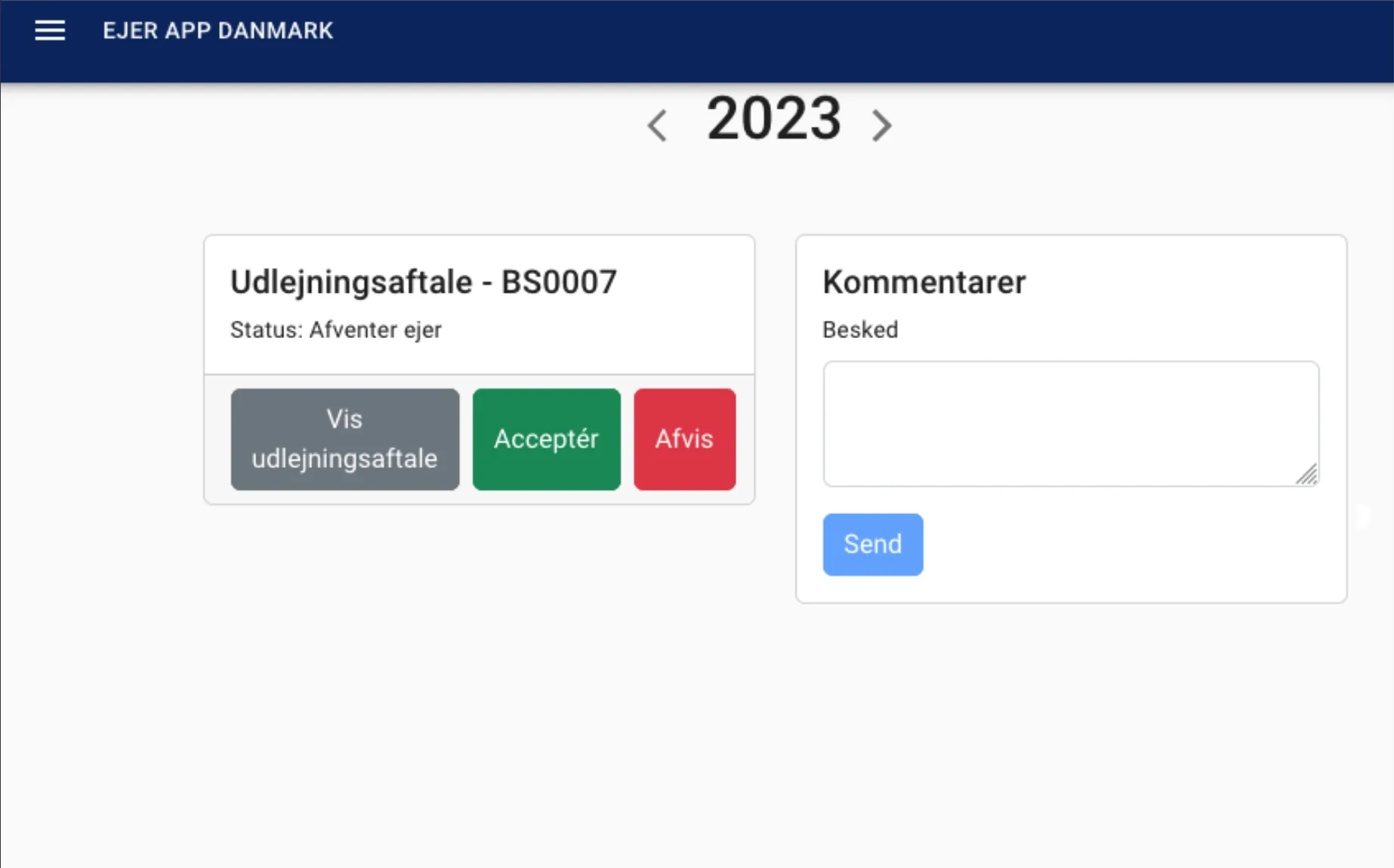 Udlejningsaftale vises i ejer app