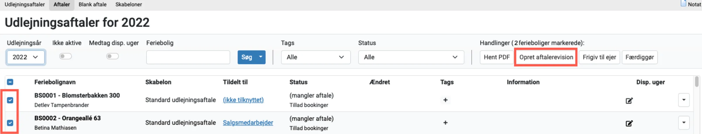 Opret aftalerevision