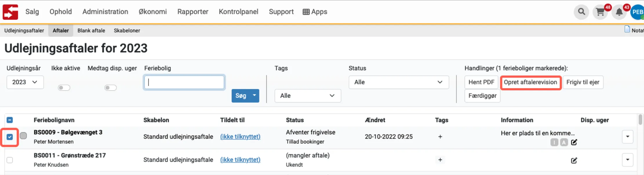Opret ny aftalerevision
