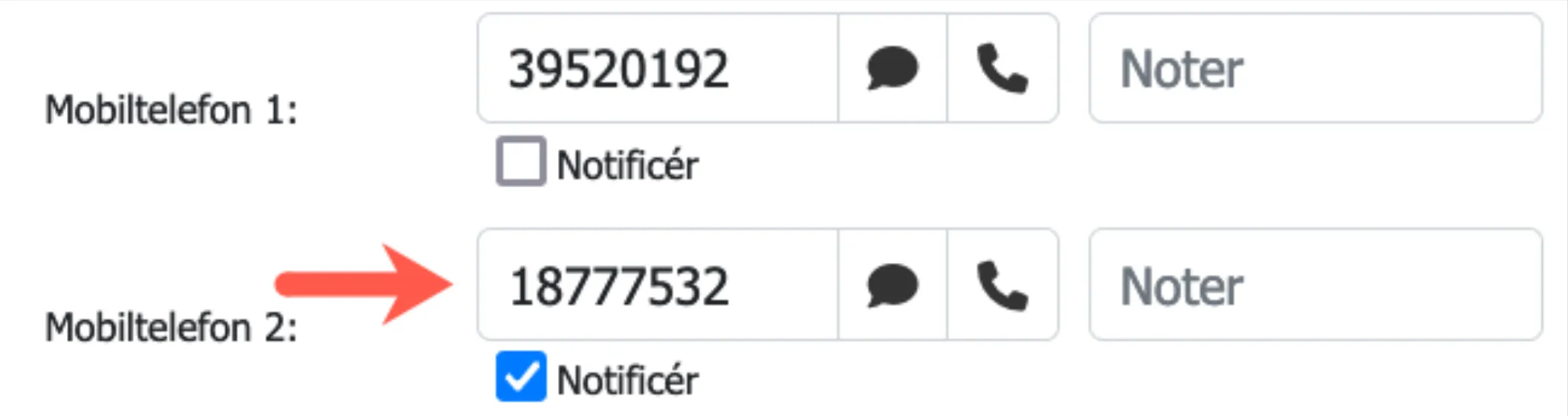 respekter notificér-afkrydsning på telefonnumre