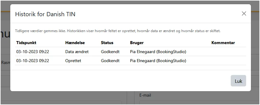 Historik for feltet