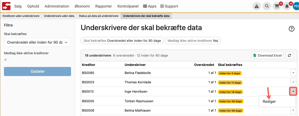 Rediger kreditor med label om, at der skal bekræftes data