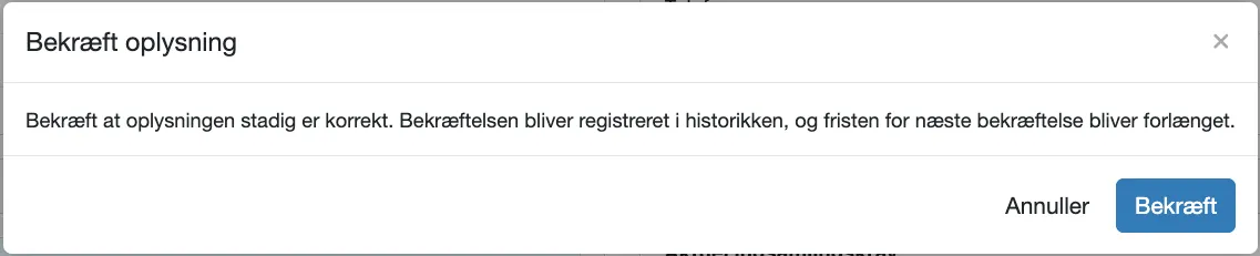 Bekræft at oplysningerne er korrekte