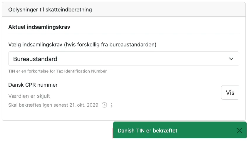 Systemet bekræfter ændringen