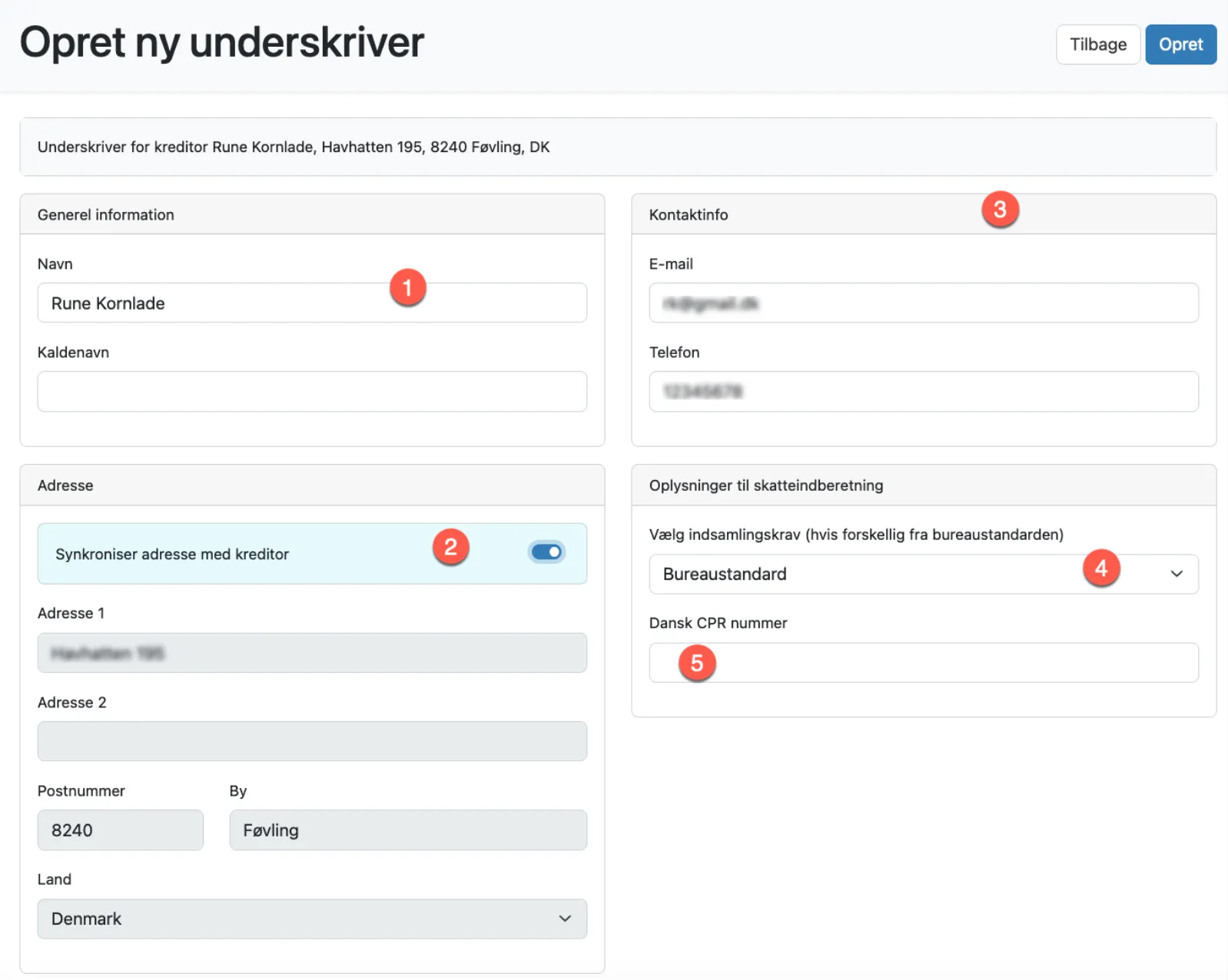 Udfyld data på underskriver