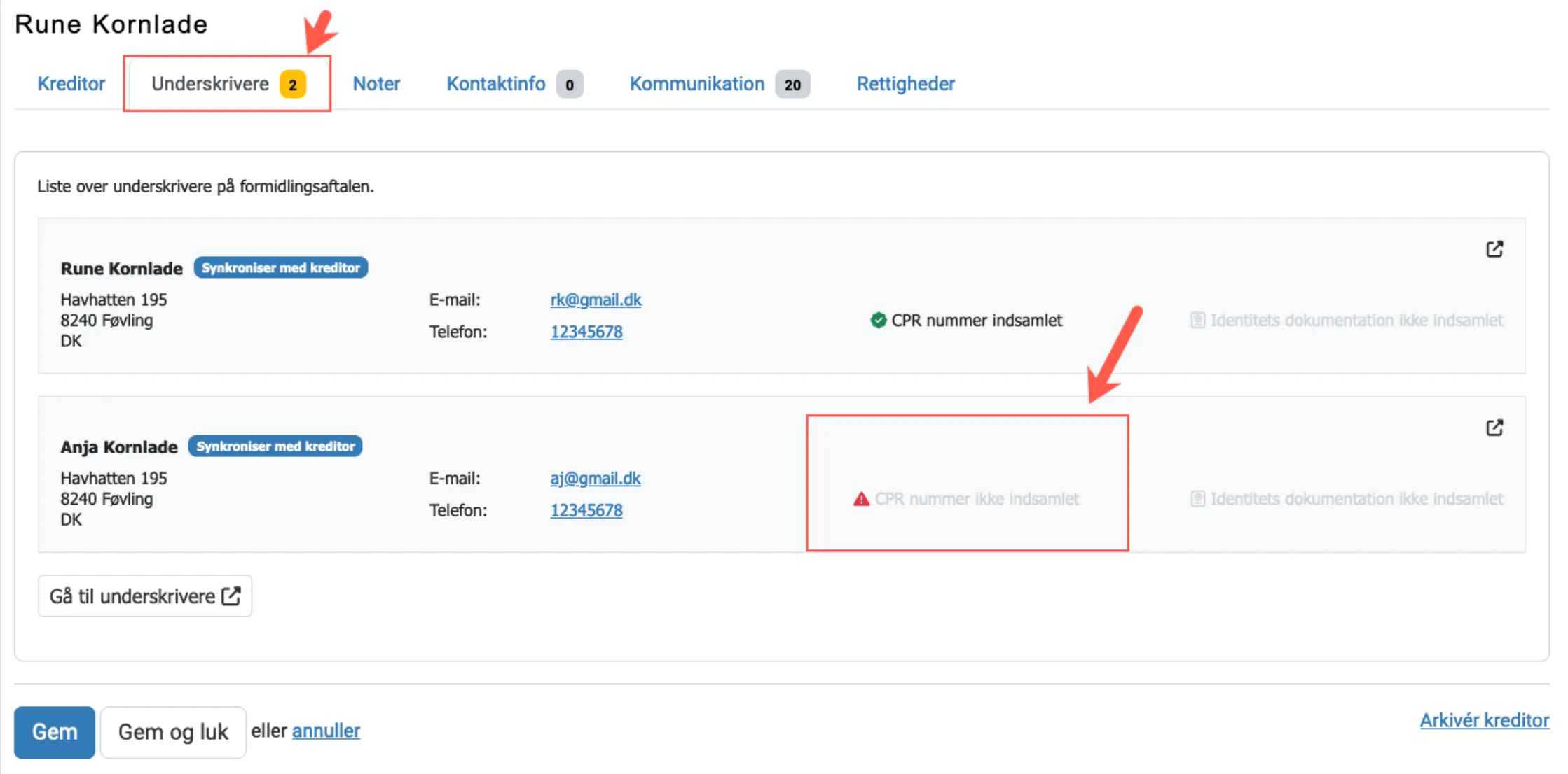 Mangler data på underskrivere