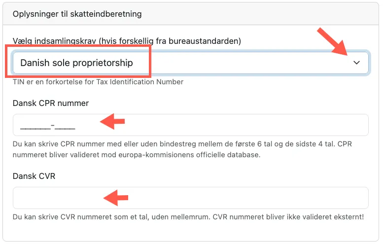 indsamlingskrav for et enkeltmandsvirksomhed