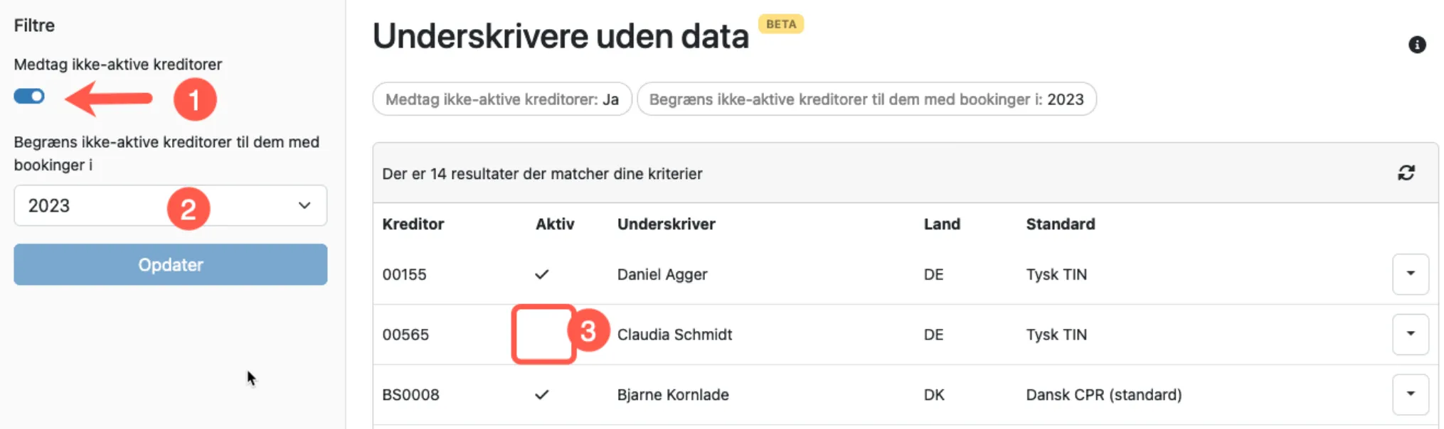 Se ikke-aktive kreditorer