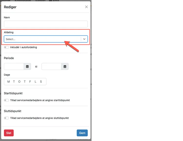 Vagtperioder pr. afdeling