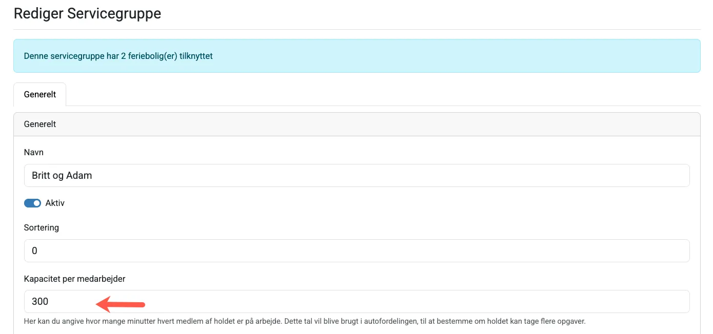 Kapacitet pr. medarbejder på en servicegruppe