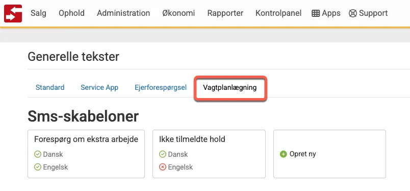 Oversigt over sms skabeloner