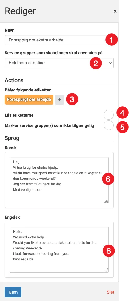 Opret en ny sms skabelon