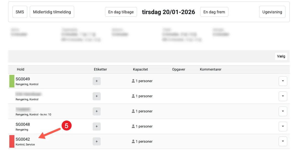 Visning efter udsendt sms skabelon i oversigten