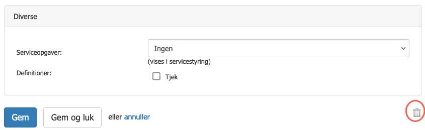 Slet en vare ved at bruge skraldespanden på varens stamdata