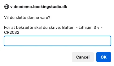 Bekræft at du ønsker at slette en vare