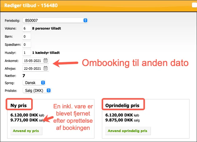 Ombooking til andre datoer
