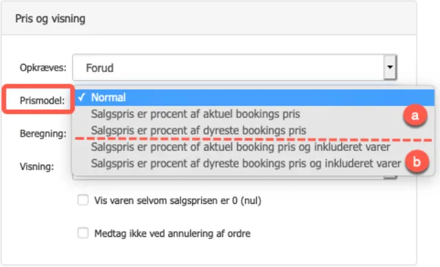 Prismodel giver valgmuligheder for inkluderet varer