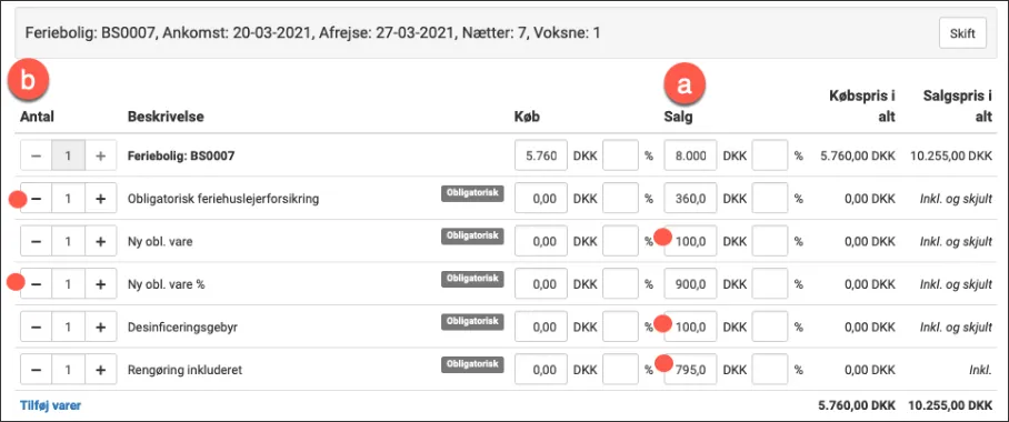 Forskel på inkluderede varer