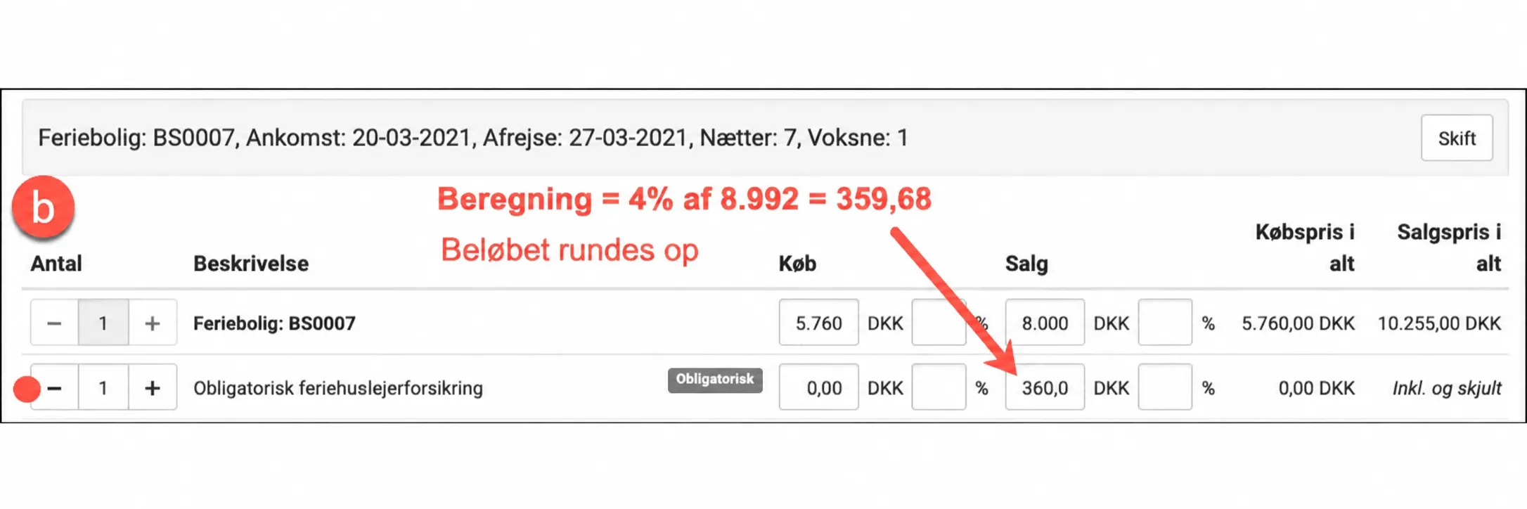 Beregning af en inkluderet vare